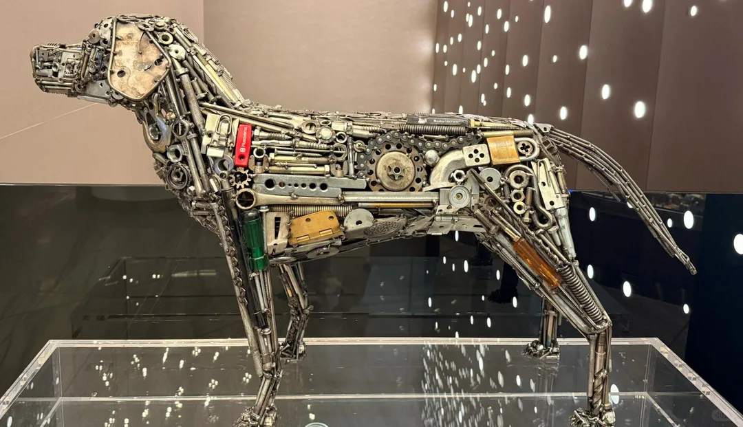 Horse sculpture assembled from metal mechanical parts inside the MSP Delta Sky Club