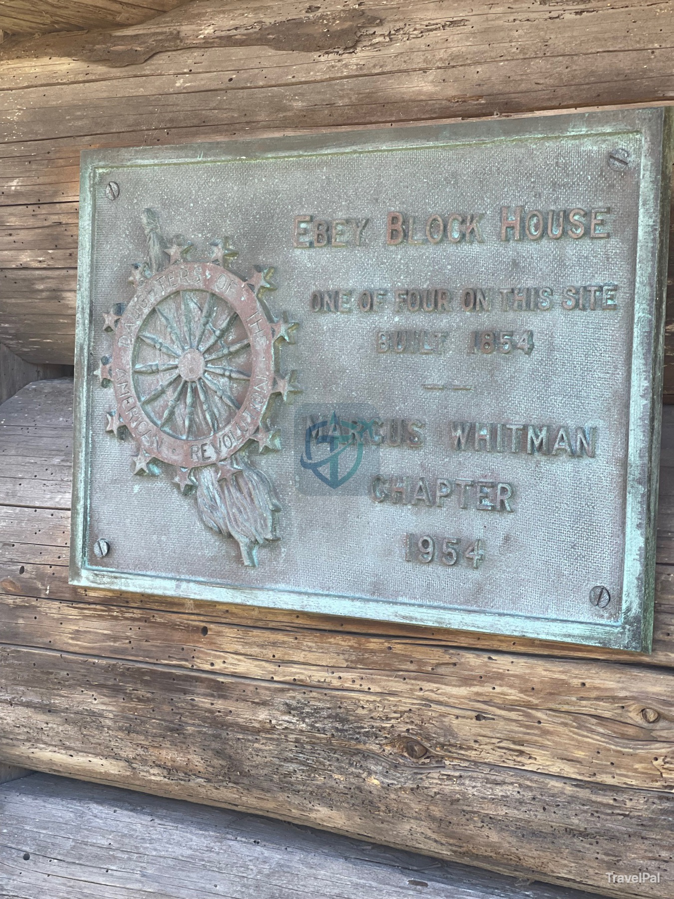 Historic plaque identifying the Ebey Blockhouse as built in 1854
