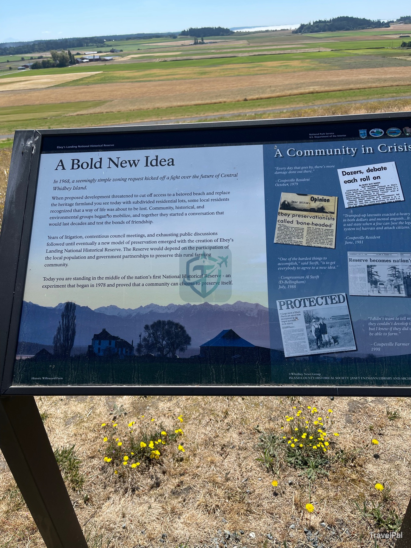 Ebey’s Landing interpretive sign describing the community campaign that created the reserve