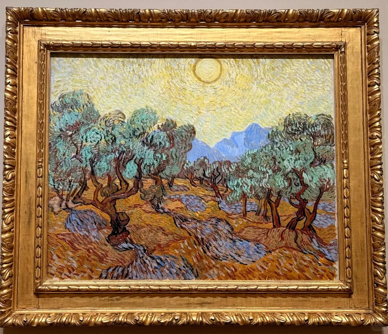 Vincent van Gogh's Olive Trees painting in a gold frame at Mia