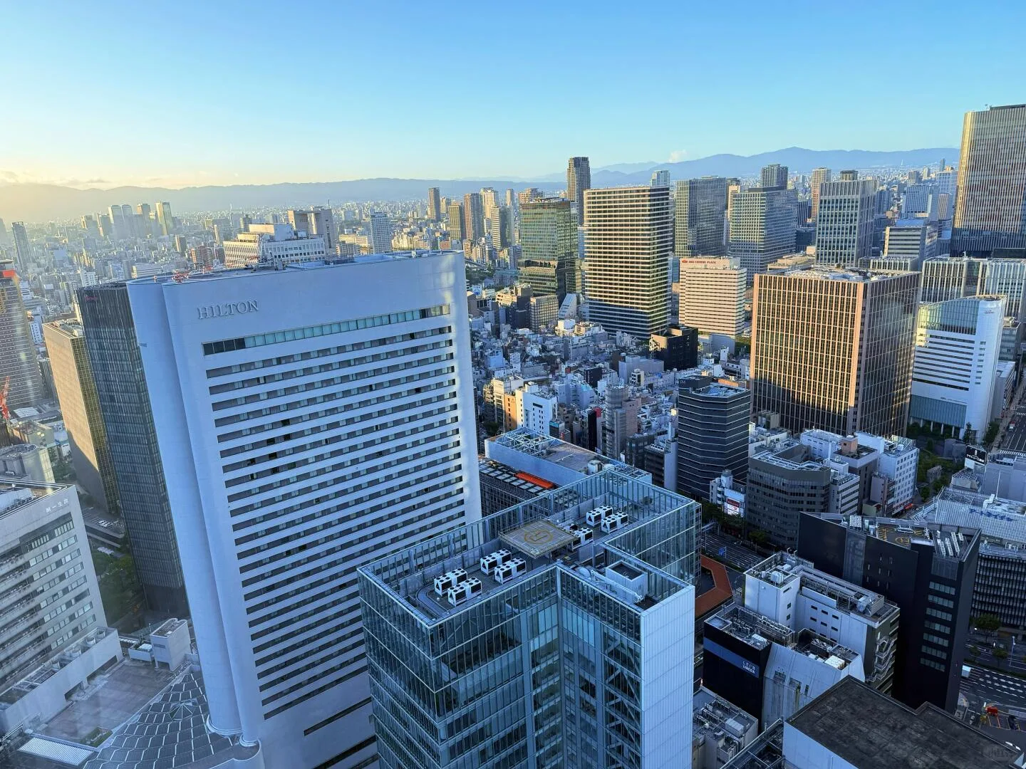 Osaka skyline from a high-floor hotel room